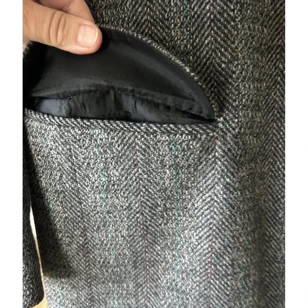 Men's Wool Sport Coat 44L Gray Herringbone 2 Button Gallery Haggar Office